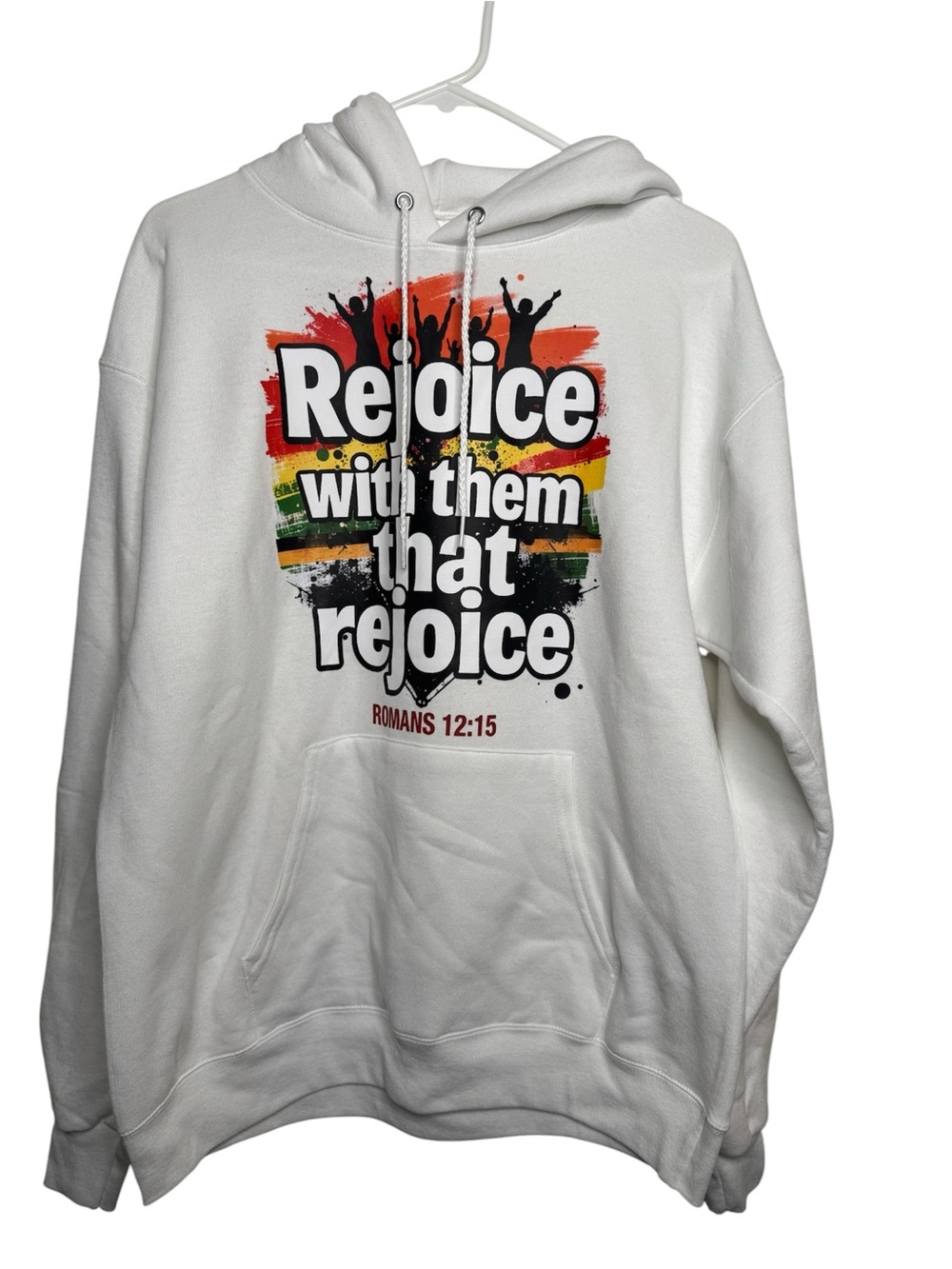 Hanes White EcoSmart Pullover Hoodie with Red and Green Logo